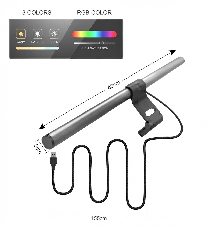 Barra LED con RGB para monitor — luz sin reflejos y ambiente para tu setup