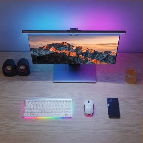 Barra LED con RGB para monitor — luz sin reflejos y ambiente para tu setup