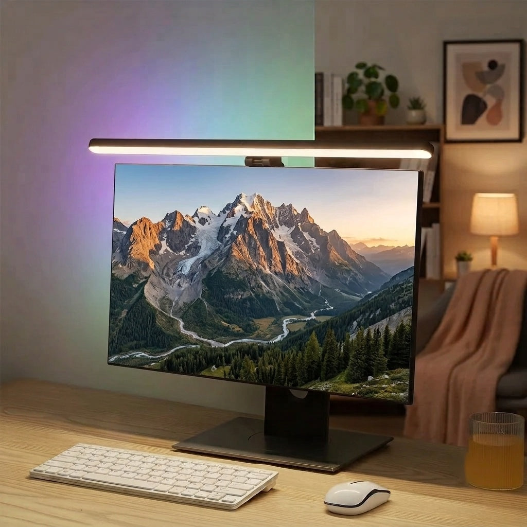 Barra LED con RGB para monitor — luz sin reflejos y ambiente para tu setup